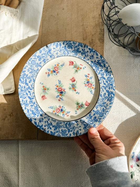 Vintage floral Chintz plate with wall hanger