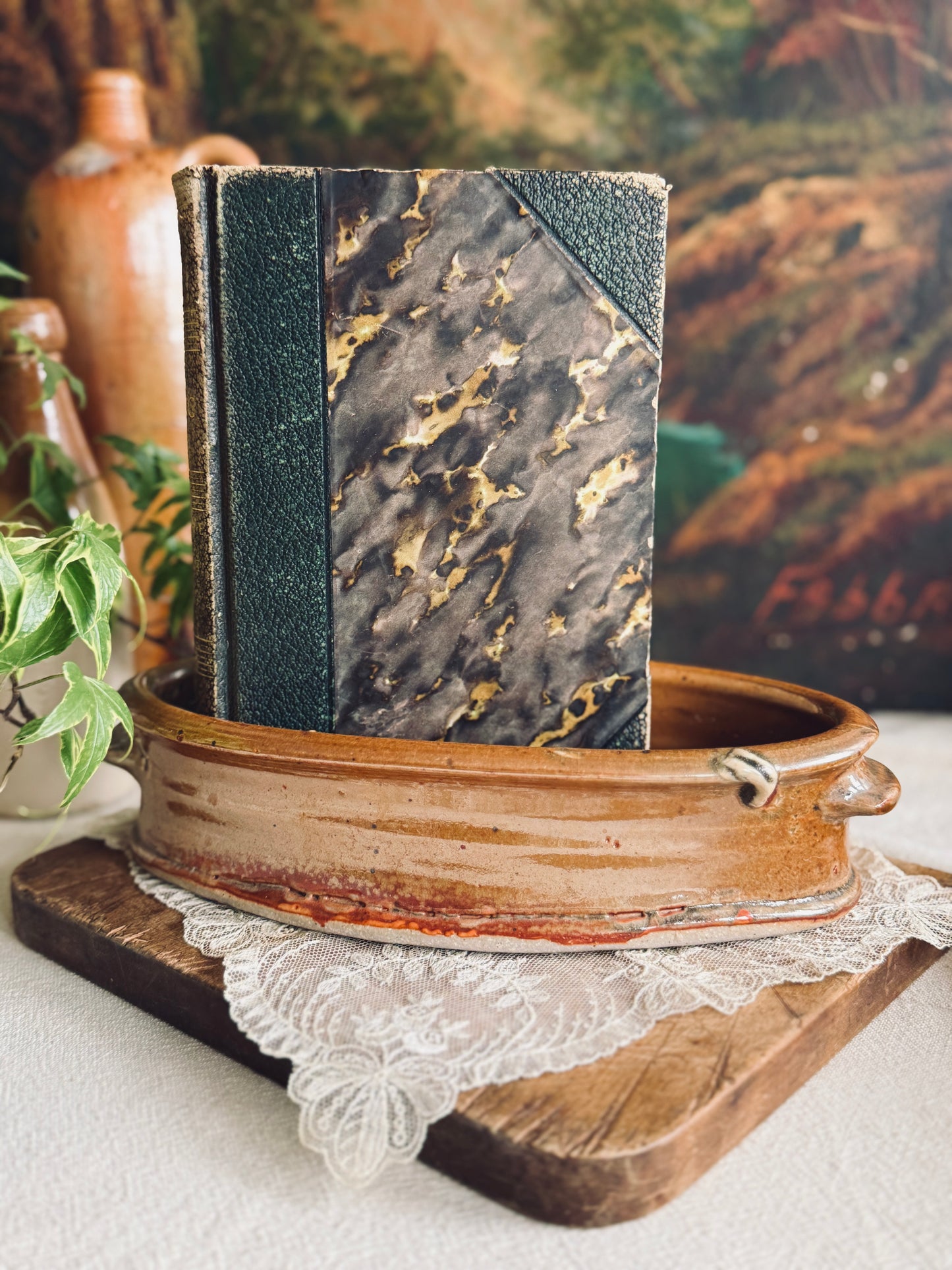 Studio pottery oval dish with handles