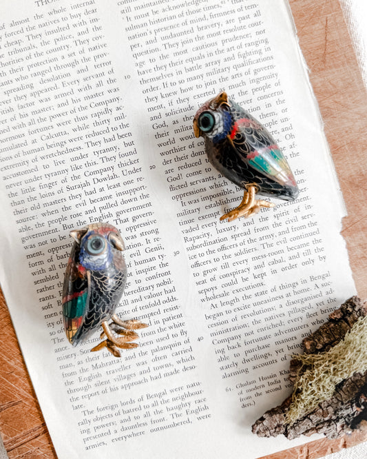 Pair of MCM Cloisonné Owls