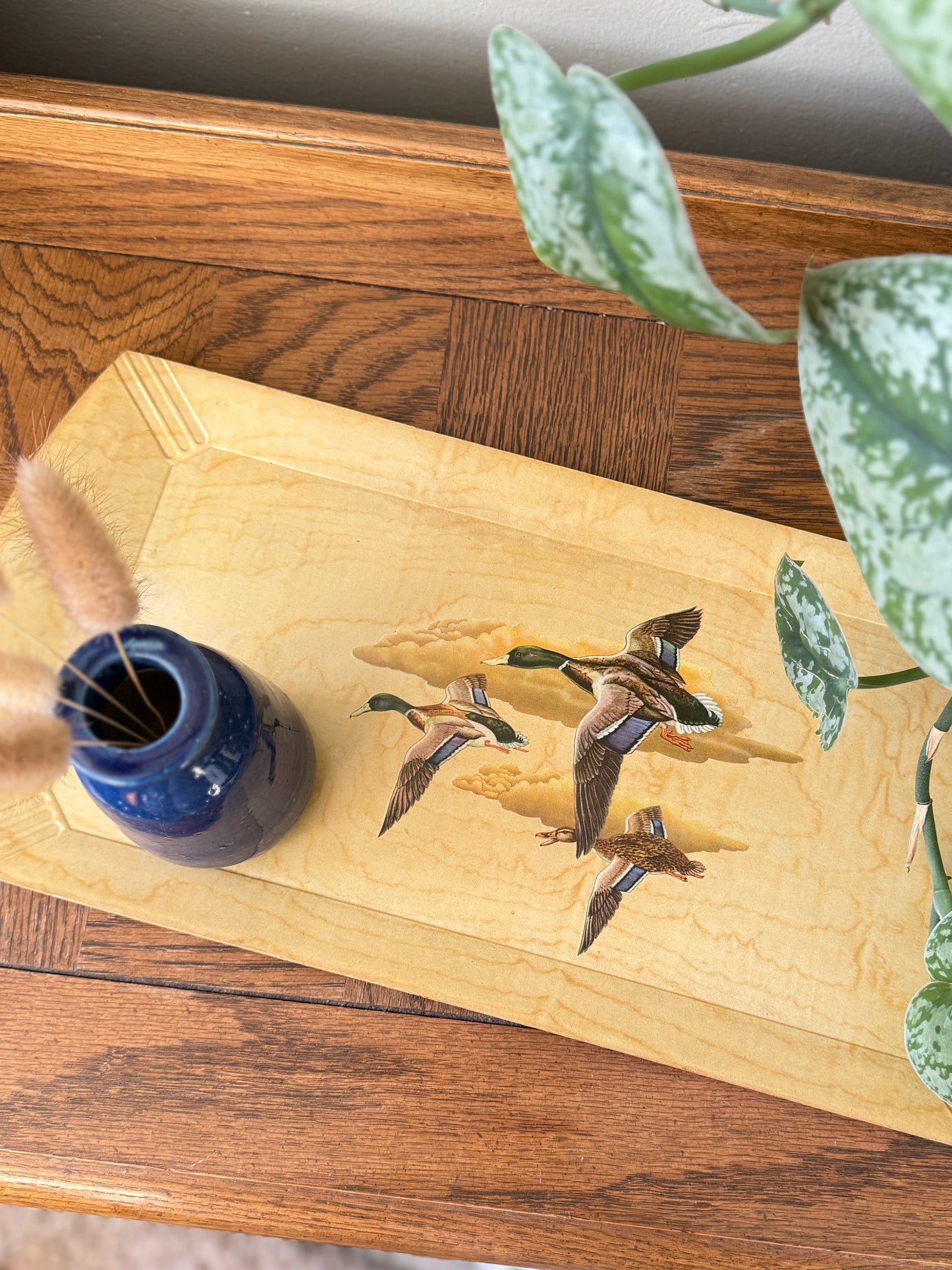 Mid Century Lap Tray with Duck lithograph