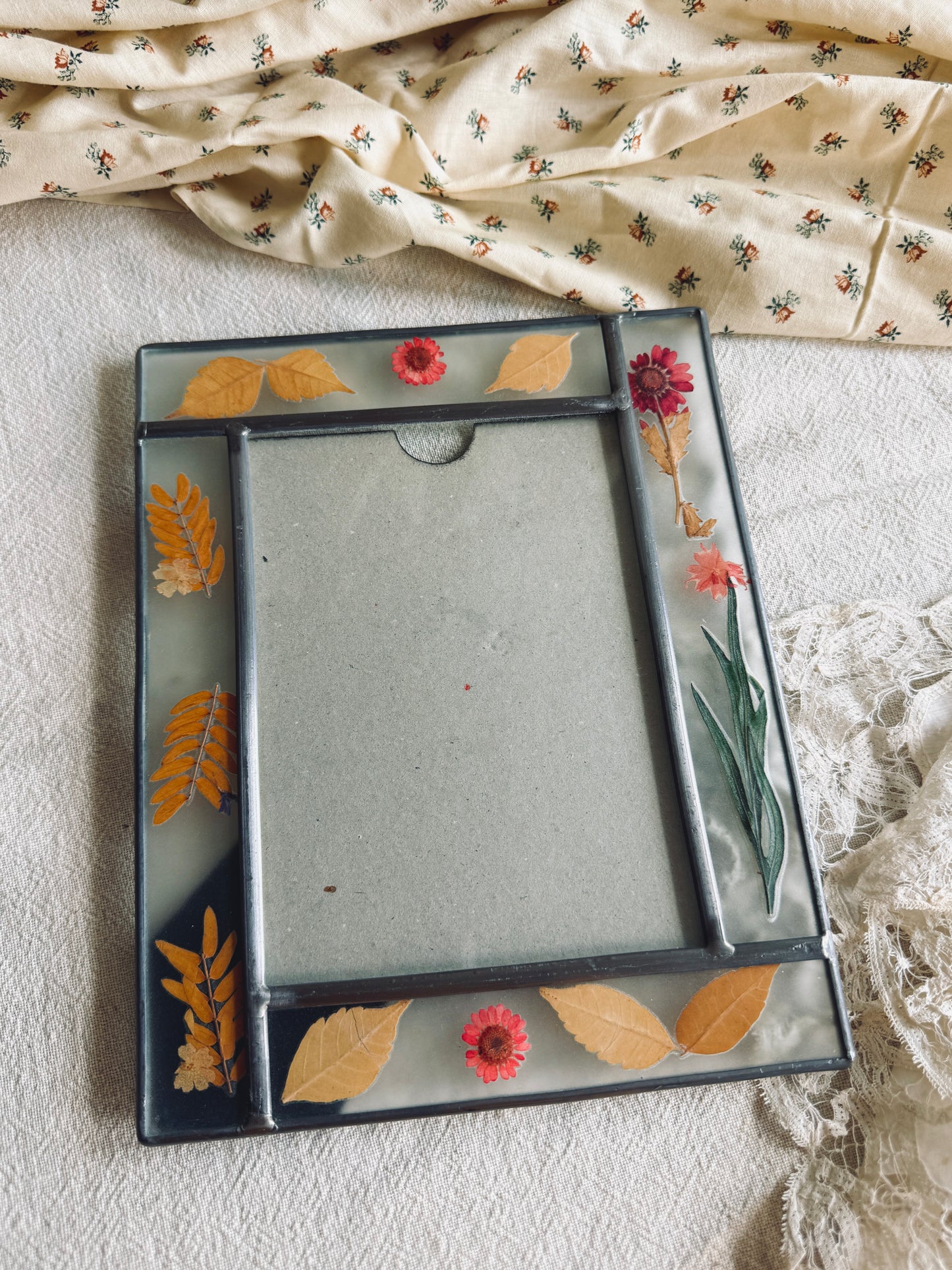 Colorful and cute dried floral glass picture frame