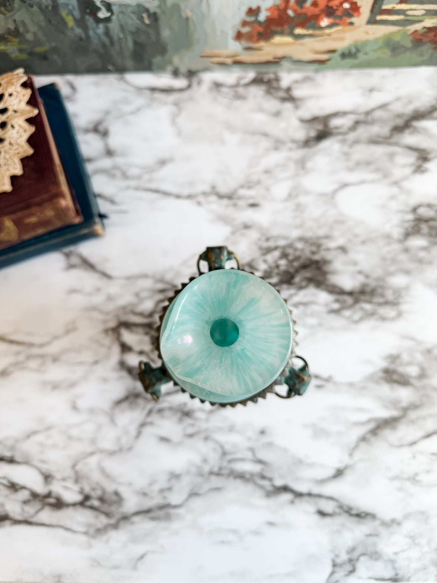 Antique Scavo Murano Glass Amphora Vase in Bronze Stand