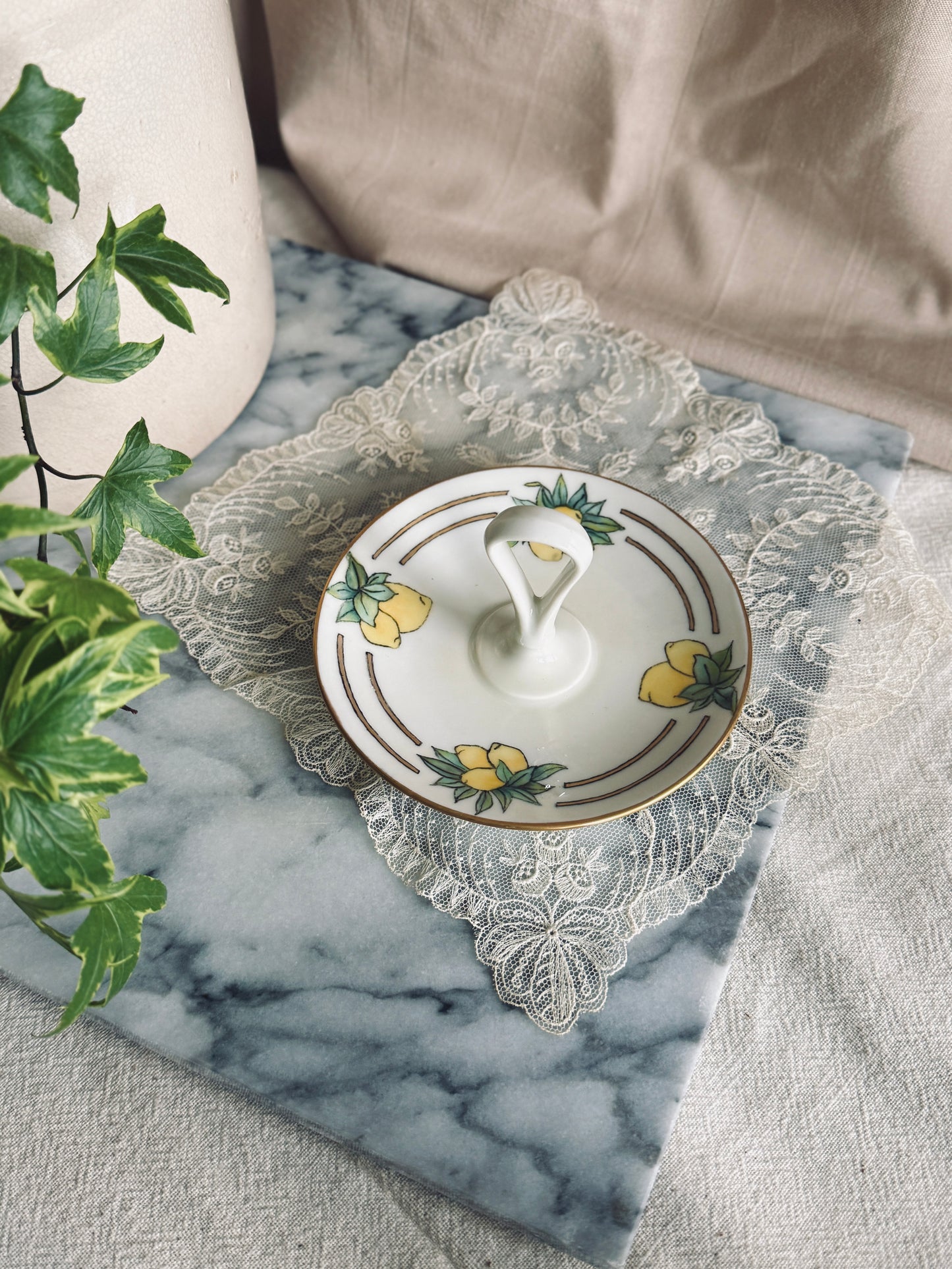 Hand painted lemon trinket or candy dish