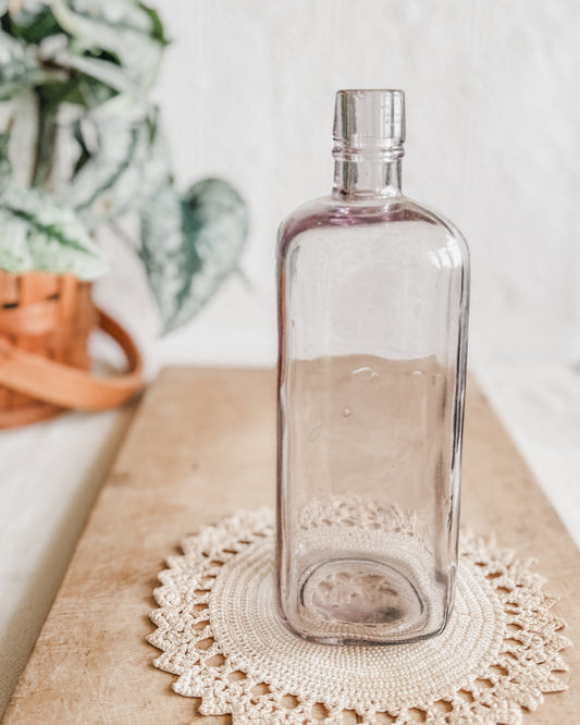 Large Pink Lavender square antique glass bottle