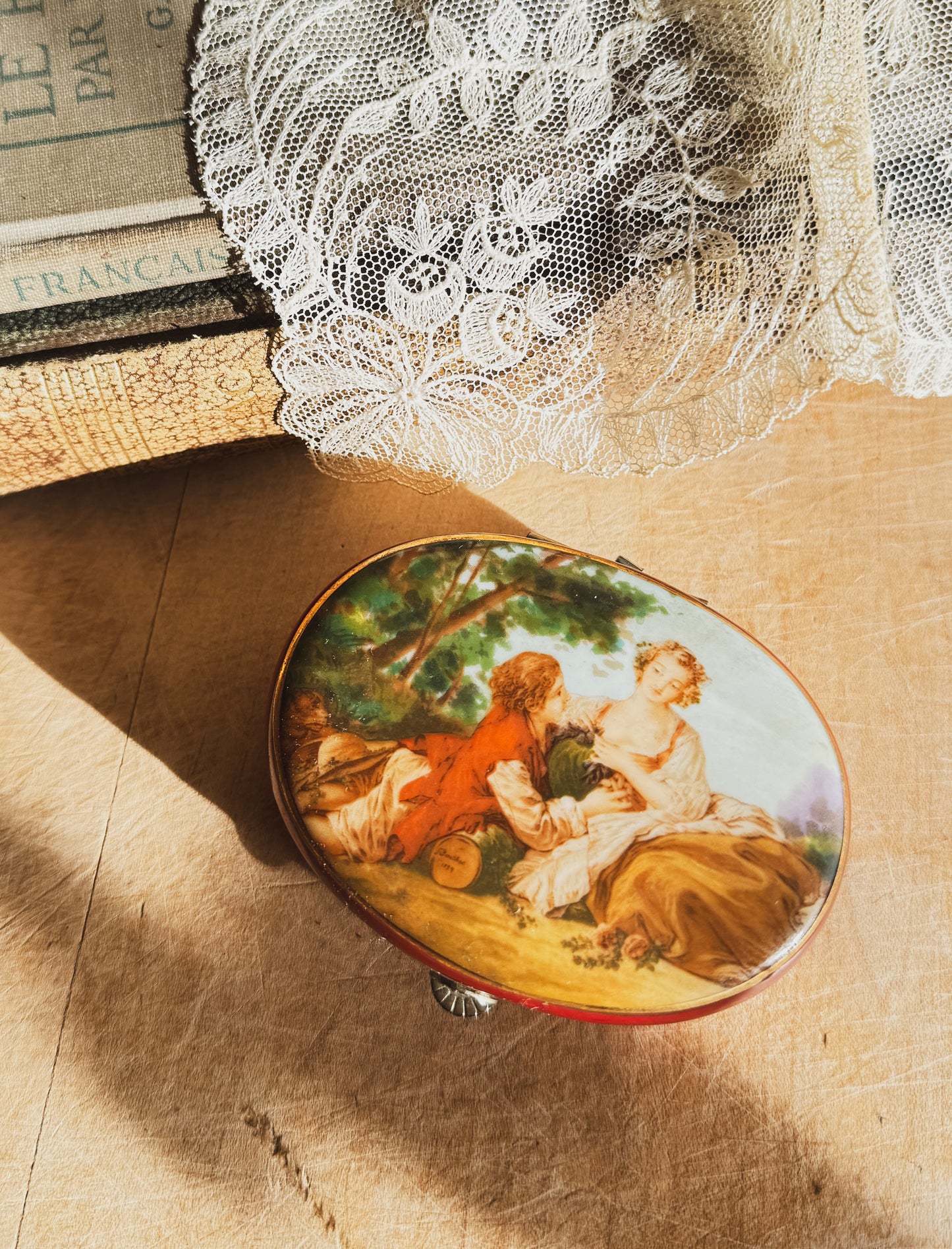 Vintage French Hand-painted Trinket Box