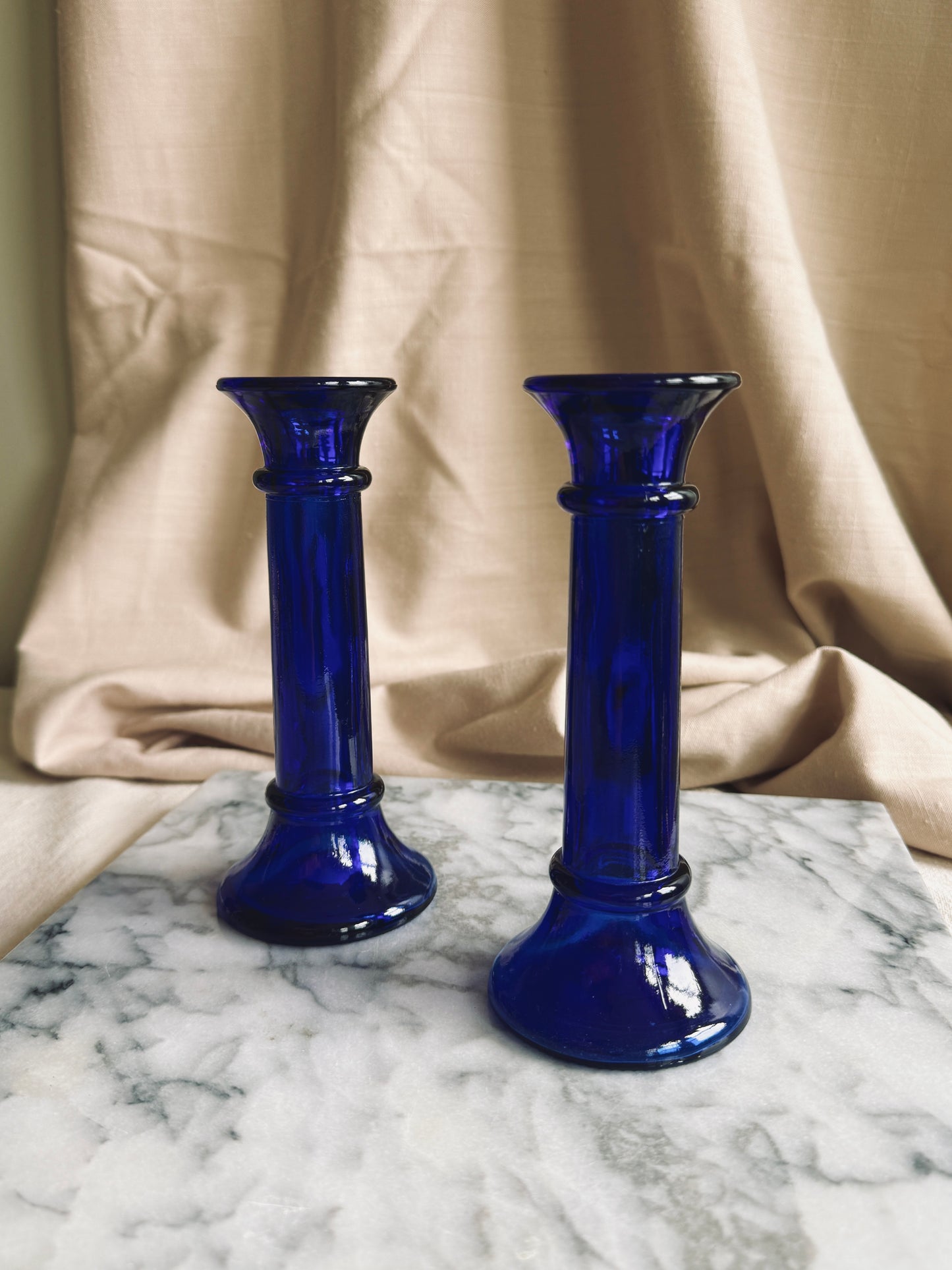 Pair of Cobalt blue glass candlesticks