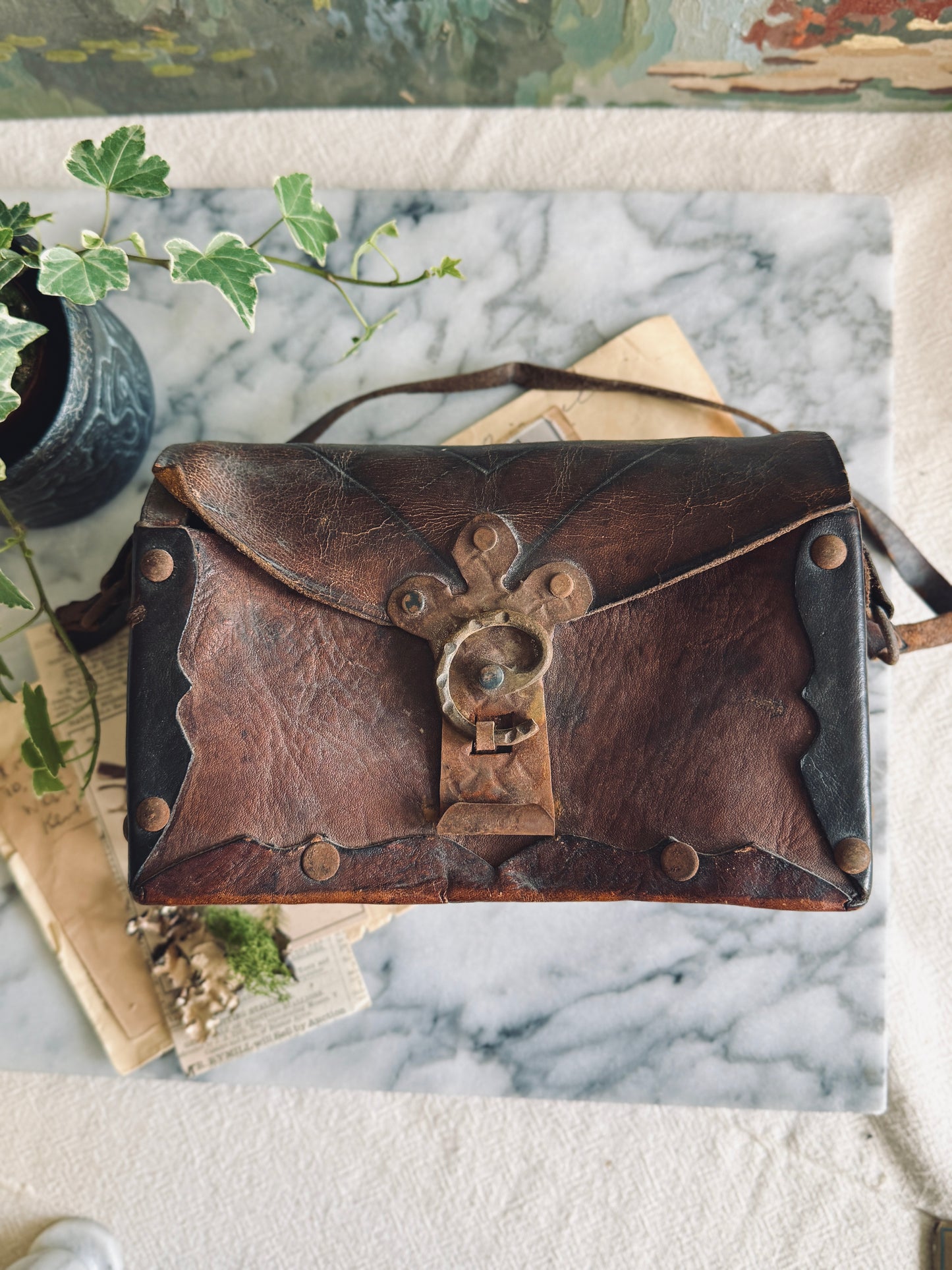 Unique Leather Bag with metal clasp