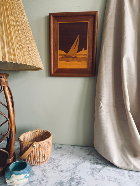 Sailboat inlay marquetry art