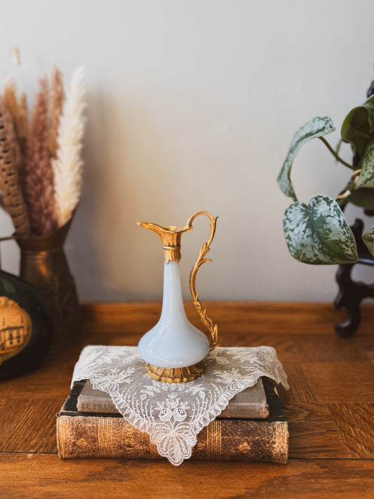 Antique small ormolu and opaline ewer