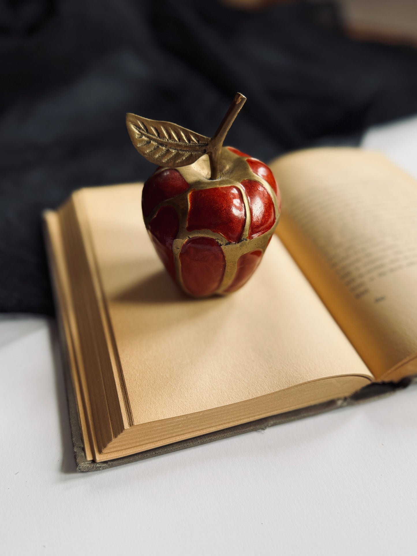 Brass and red enamel apple