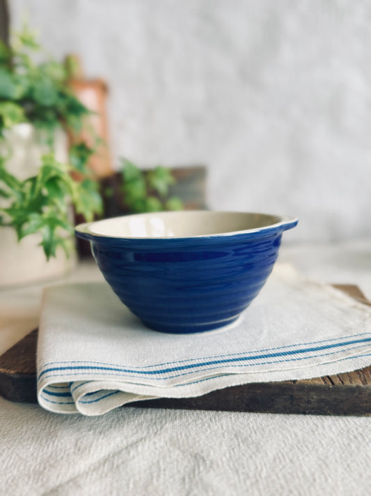 Vintage blue stoneware mixing bowl