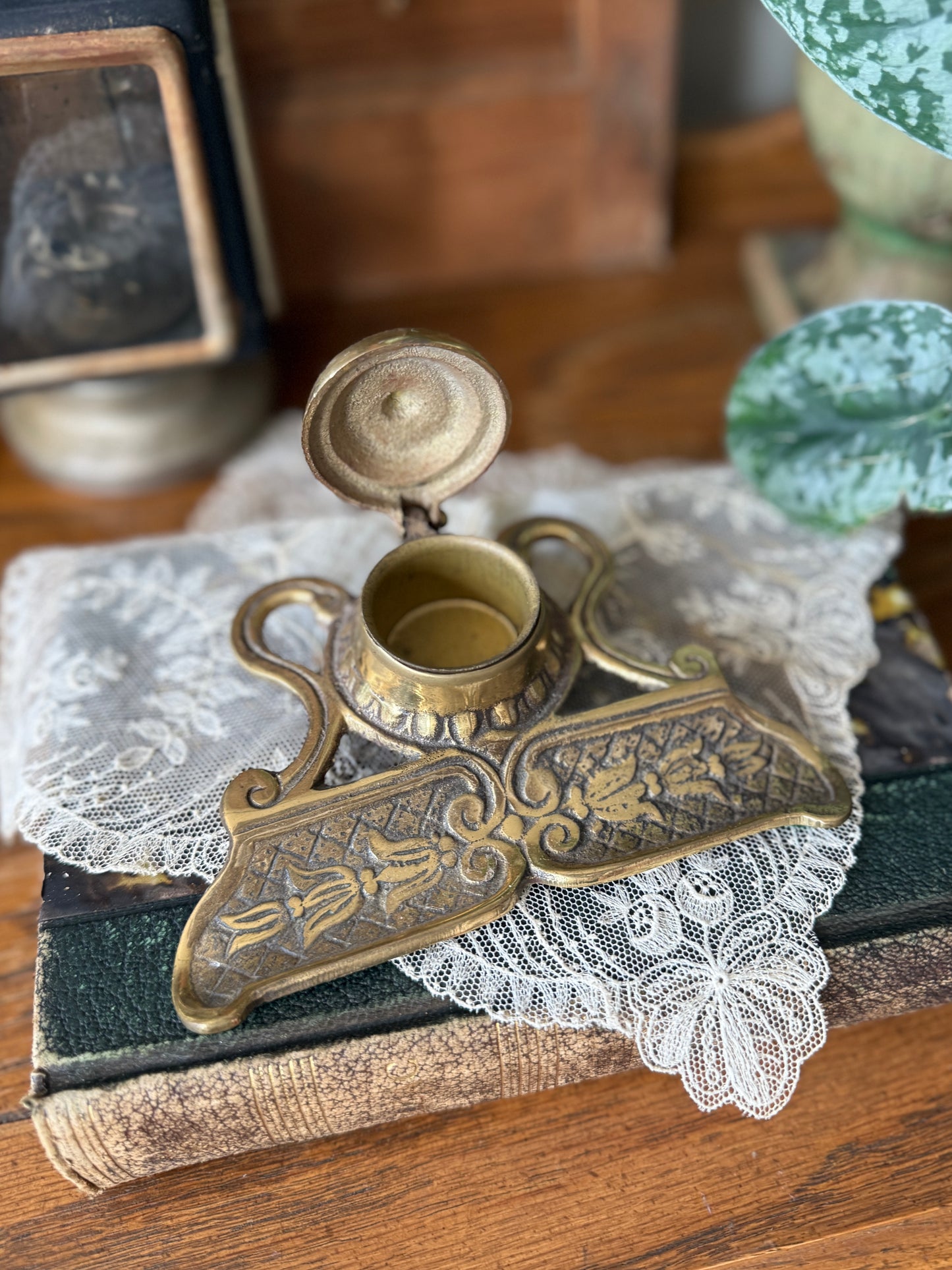 Ornate Brass Inkwell