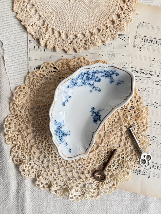 Antique W.H. Grindley "Rose" Flow Blue Bone Dish
