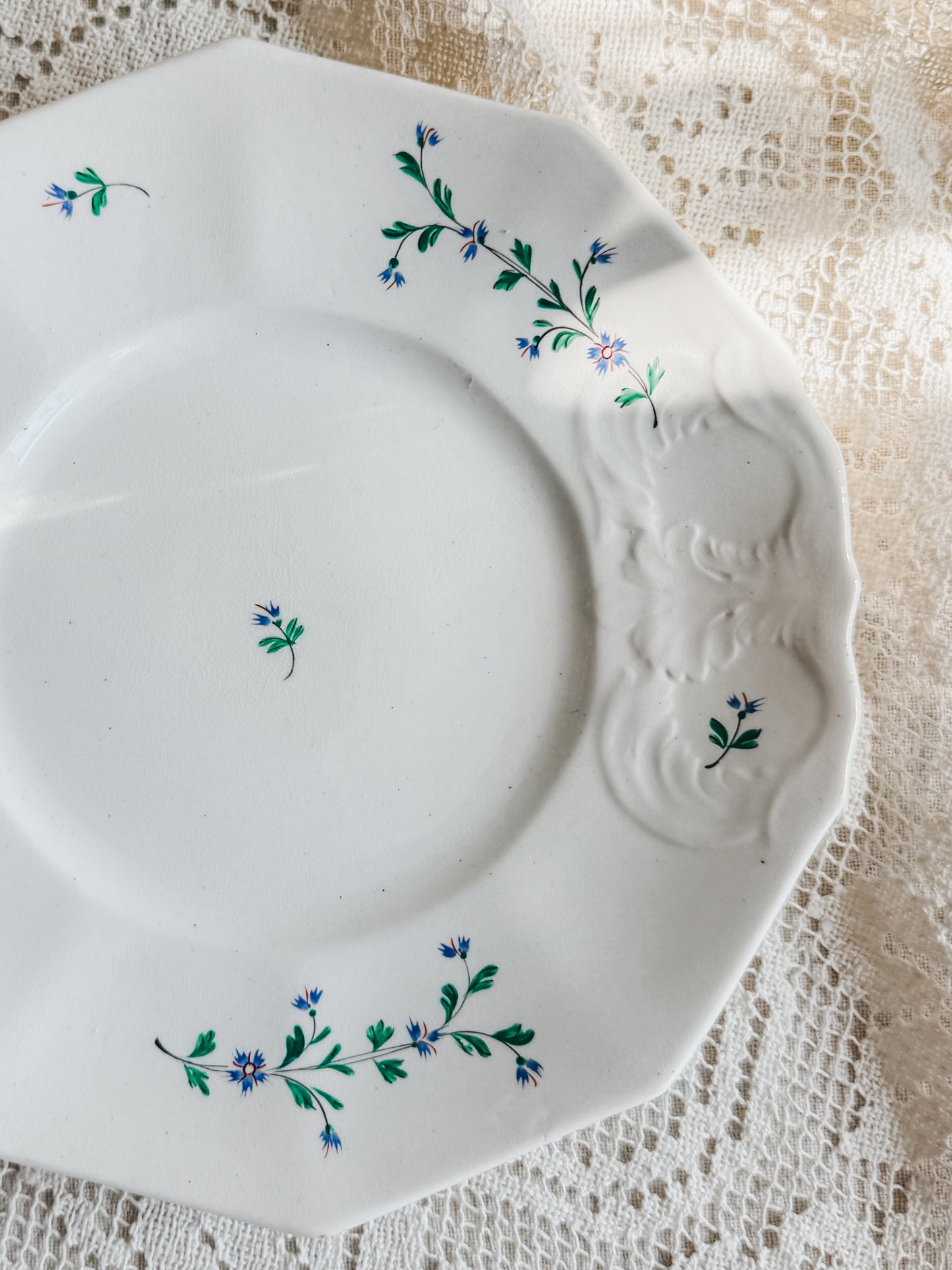 3 Antique French embossed dinner plates (1820’s-1830’s)