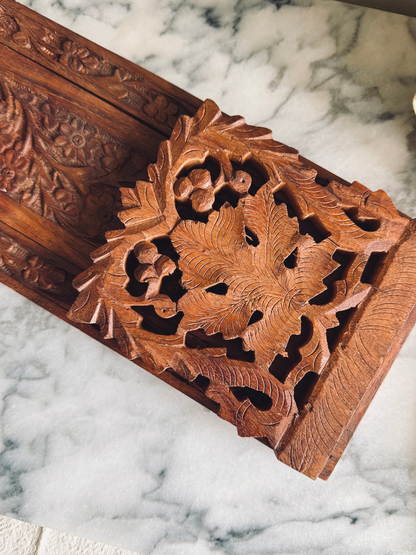 Vintage Hand carved wooden book rack