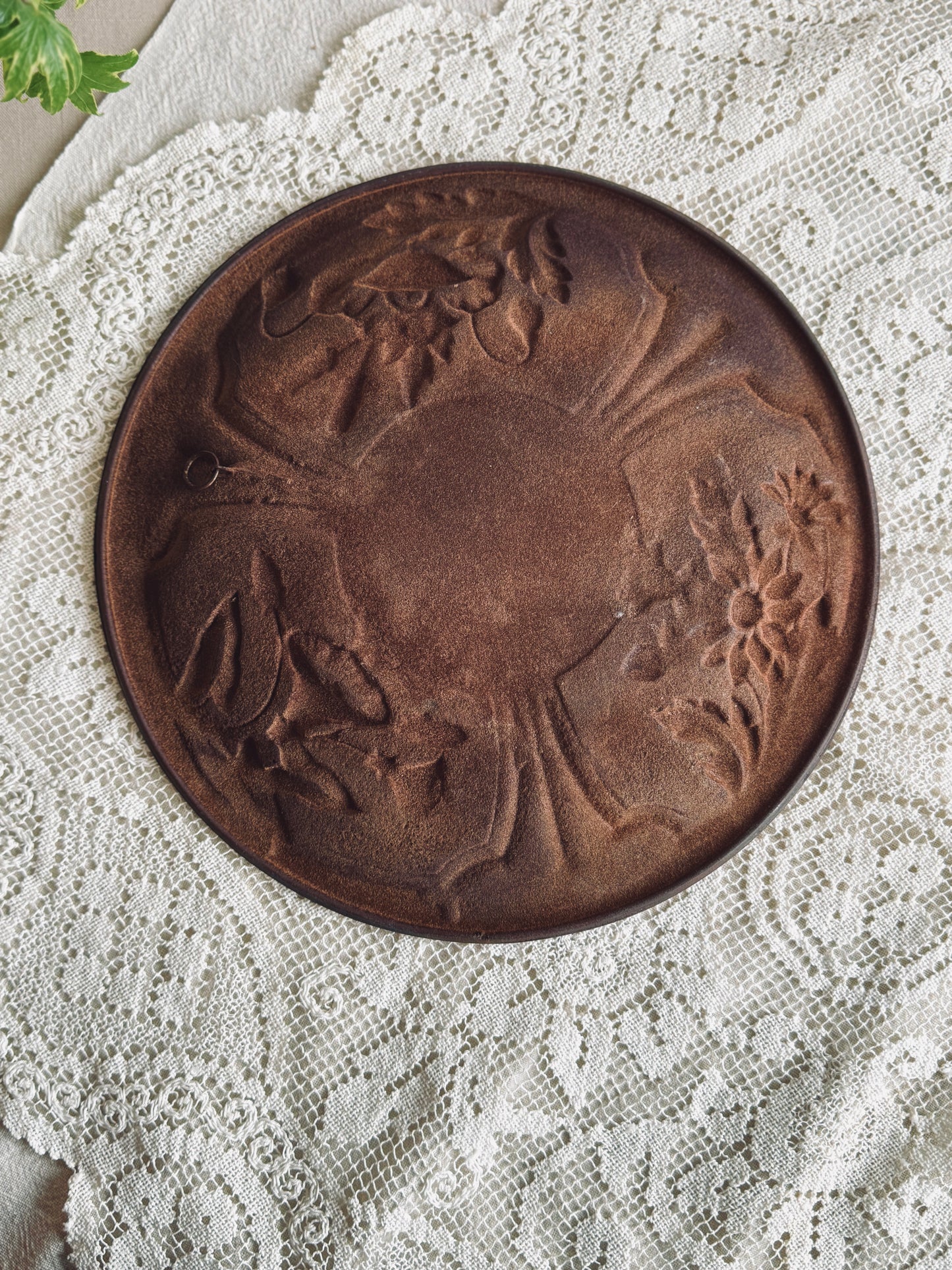 Large copper wall art with embossed florals