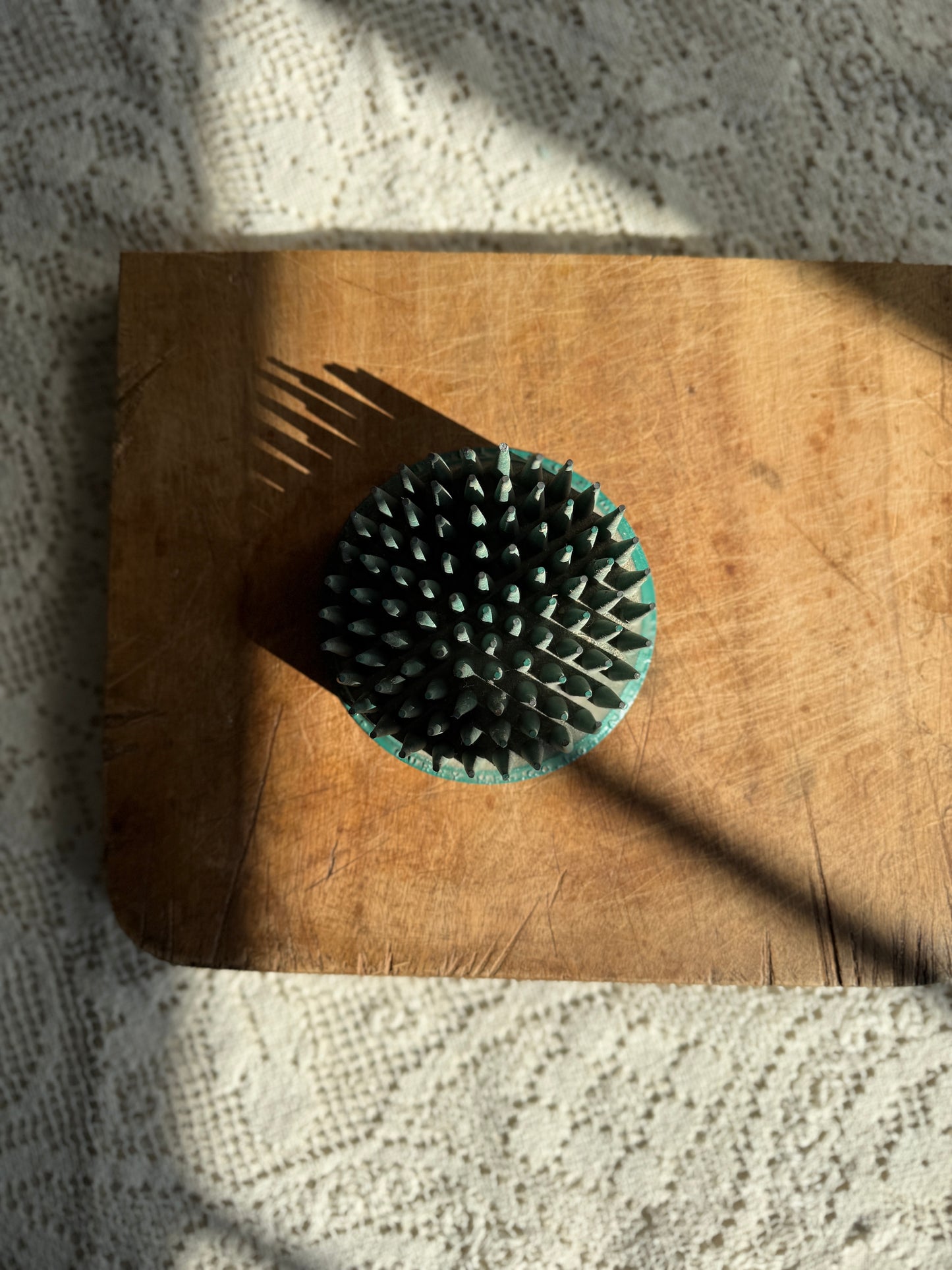 Large green vintage flower frog