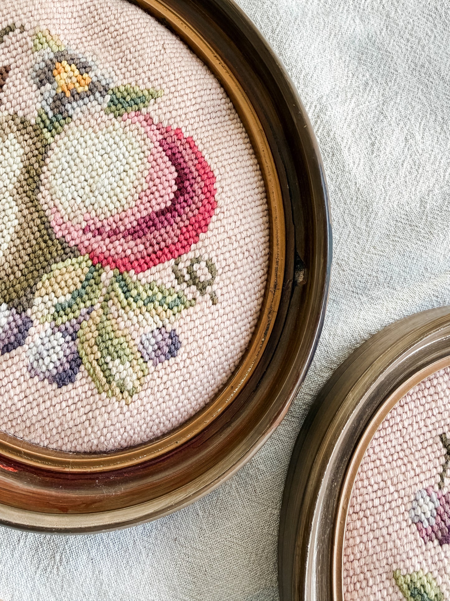 Pair of Vintage framed fruit needlepoints