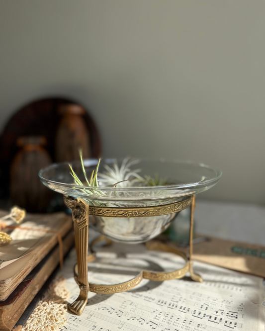 Glass Centerpiece bowl with footed brass holder