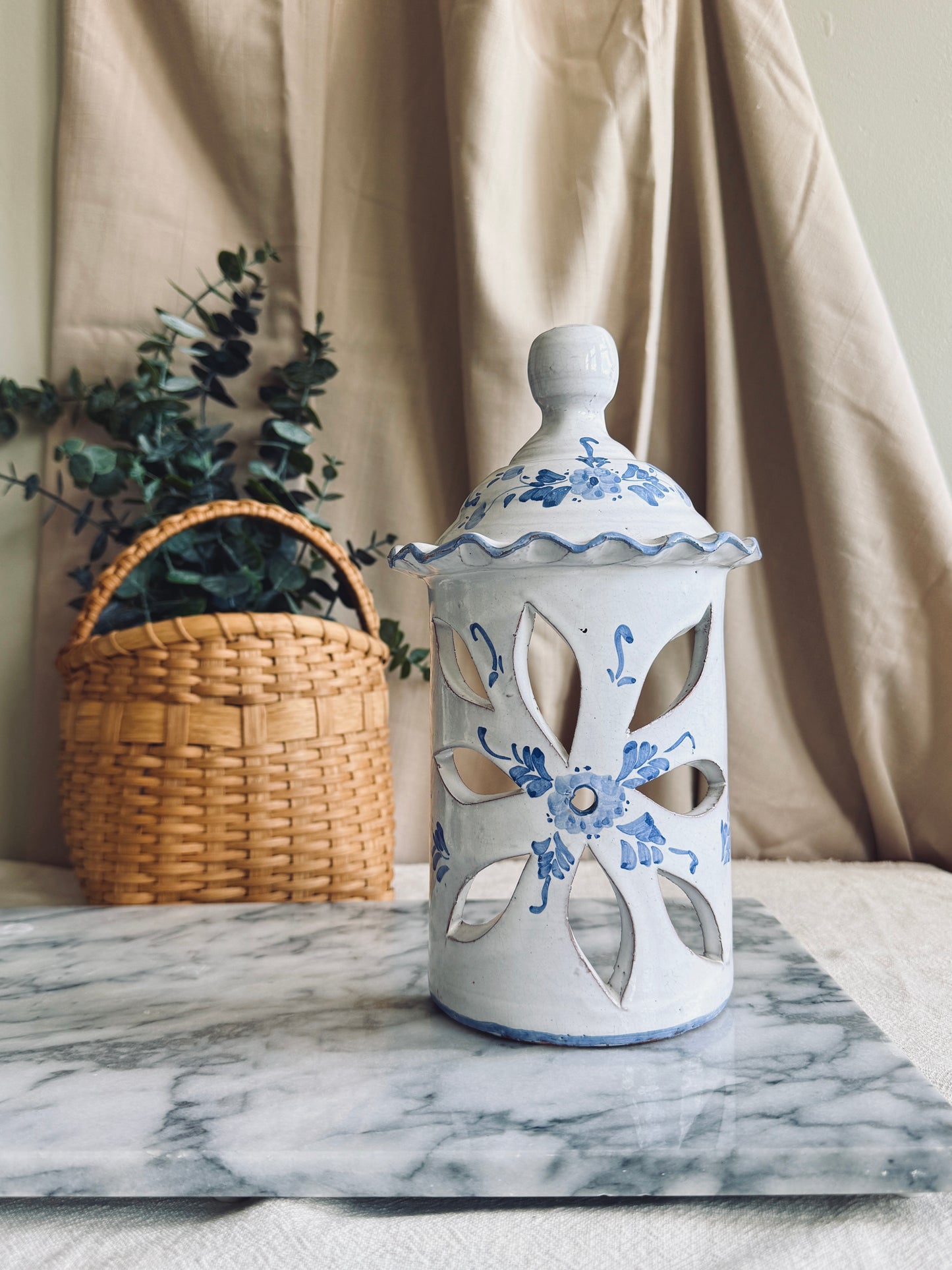 Portuguese ceramic hand painted candle holder