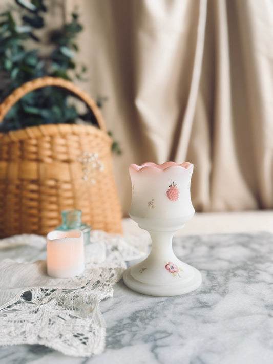 Handpainted Fenton tea light candle holder