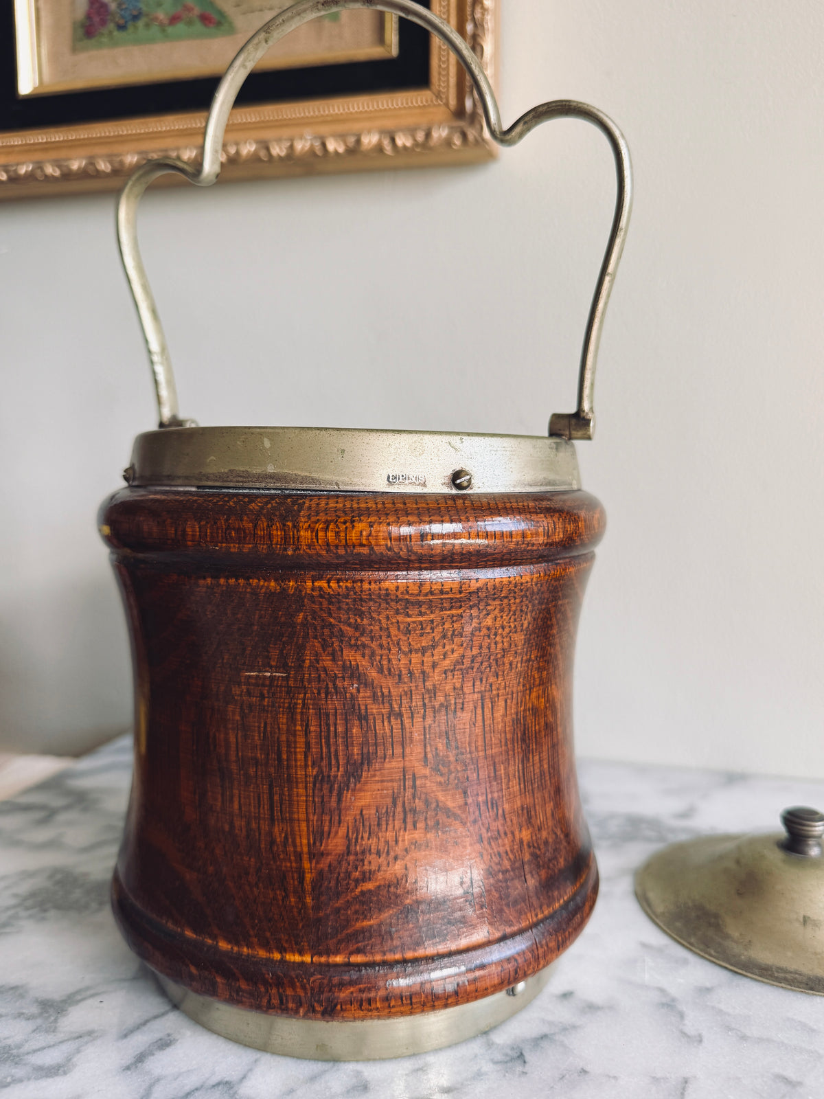 Antique English Oak Biscuit Barrel