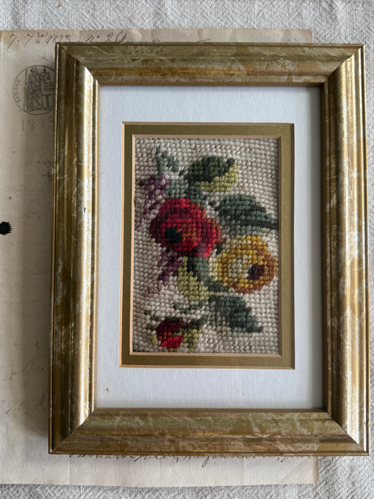 Framed floral needlepoint