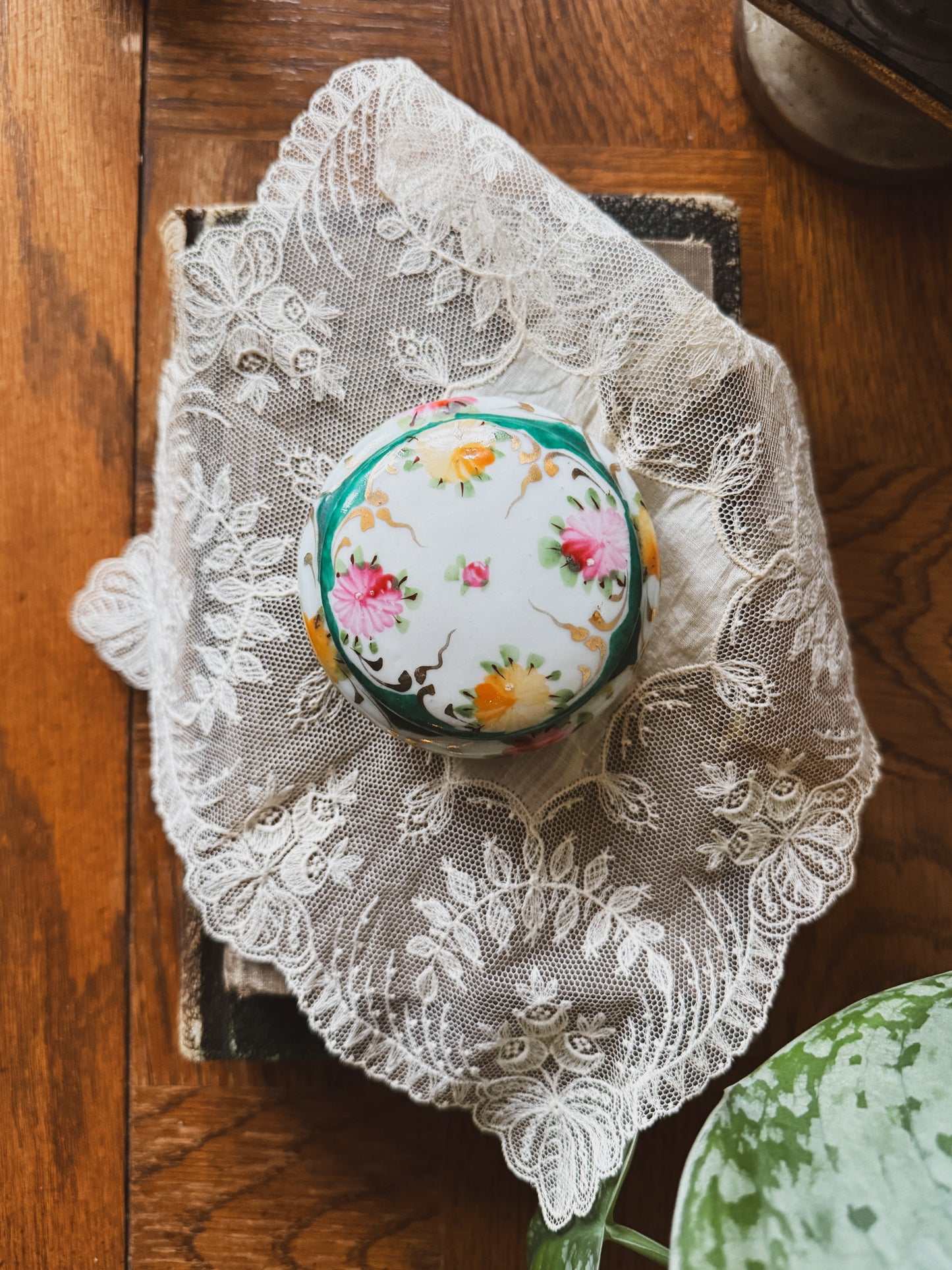 Porcelain floral trinket jar