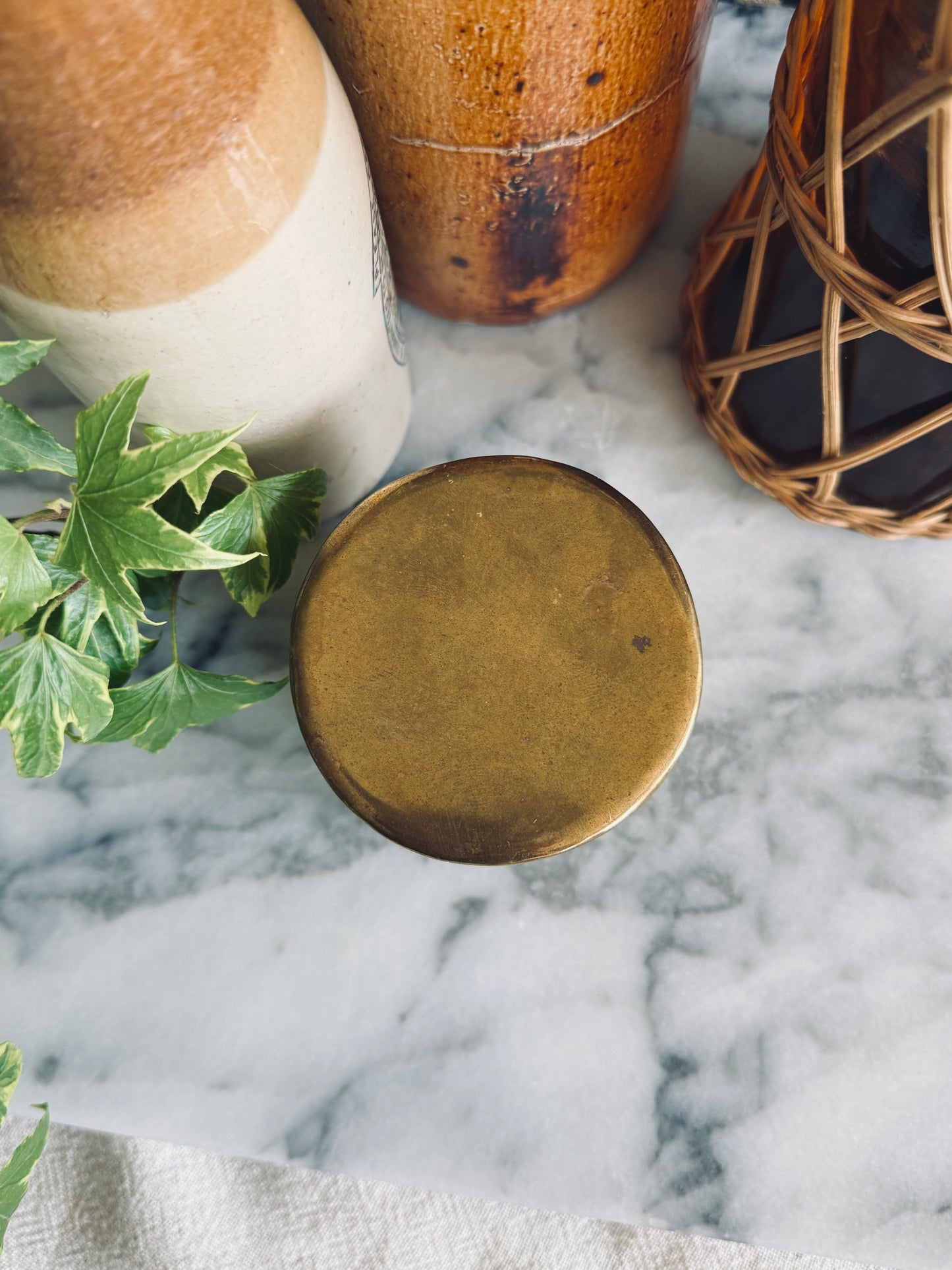 Small lidded brass canister