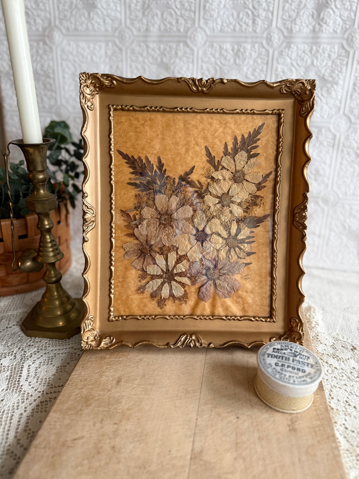 Large gold framed dried florals