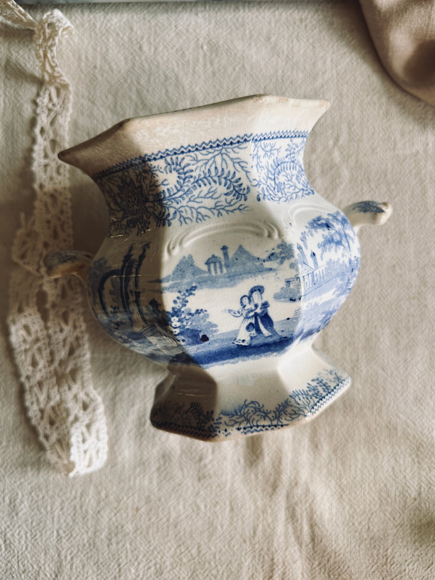 Antique English Ironstone Transfer ware sugar bowl