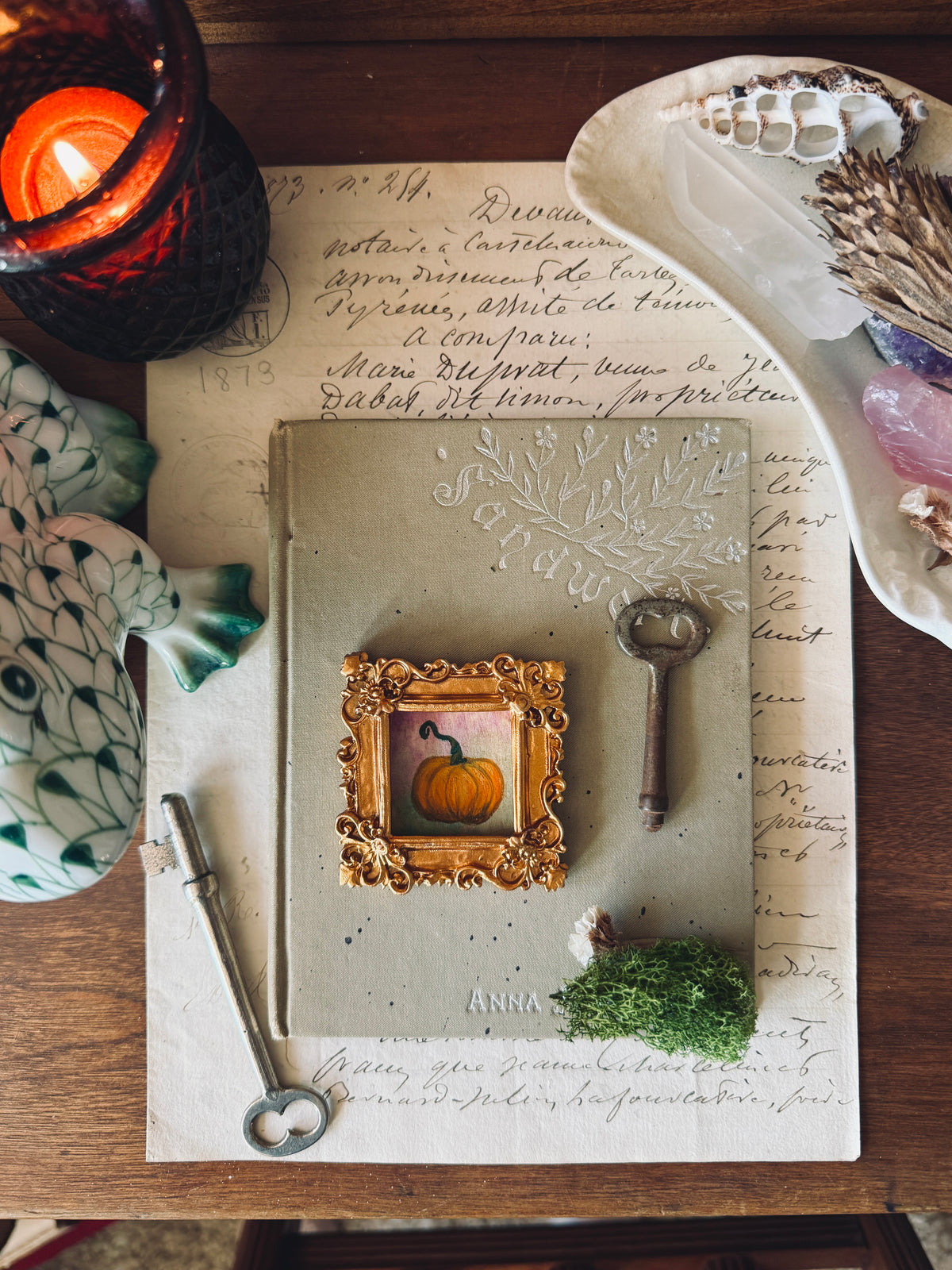Mini pumpkin portrait in square gold resin frame