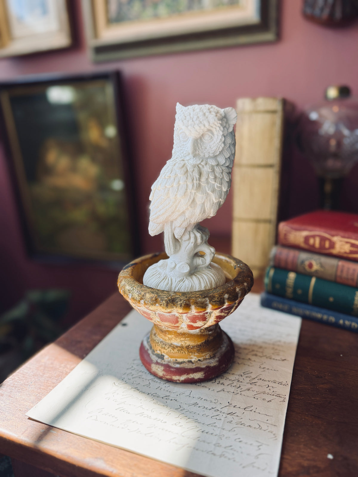 A. Santini resin alabaster owl figurine
