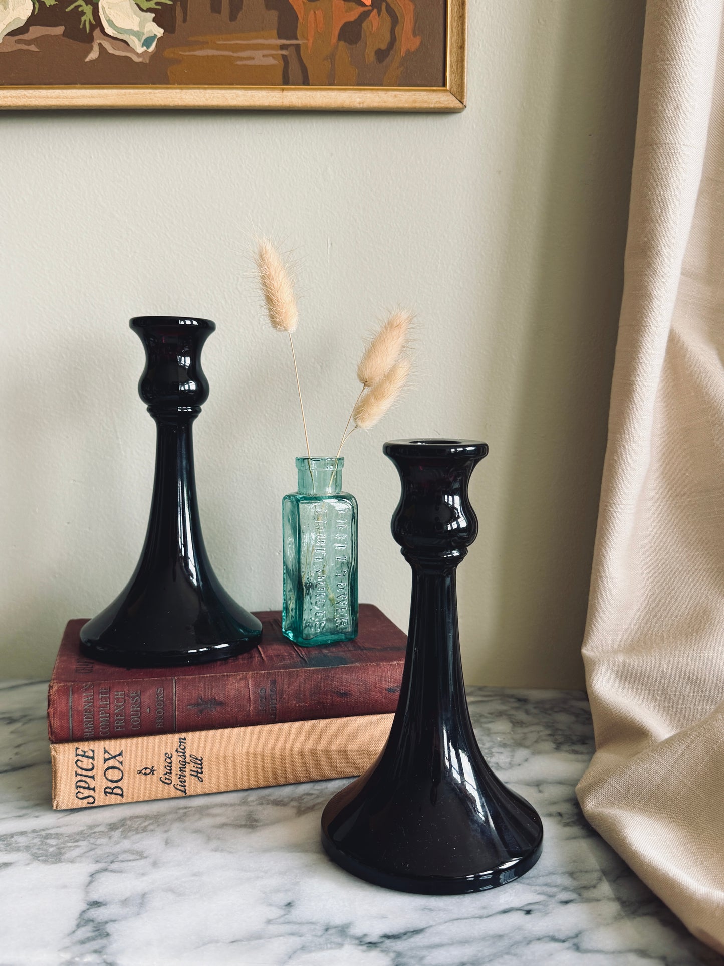 Vintage deep amethyst glass candle holders