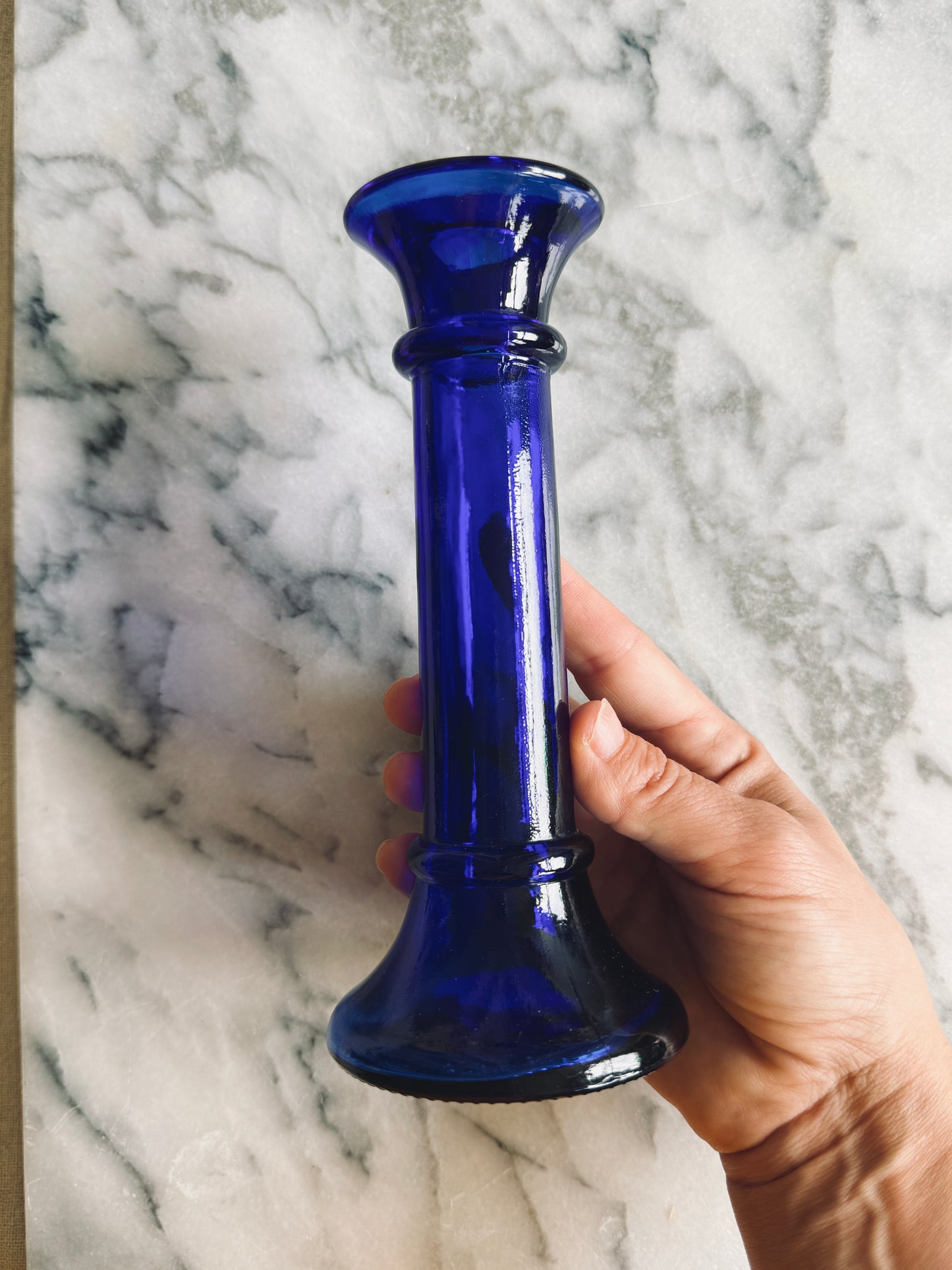 Pair of Cobalt blue glass candlesticks