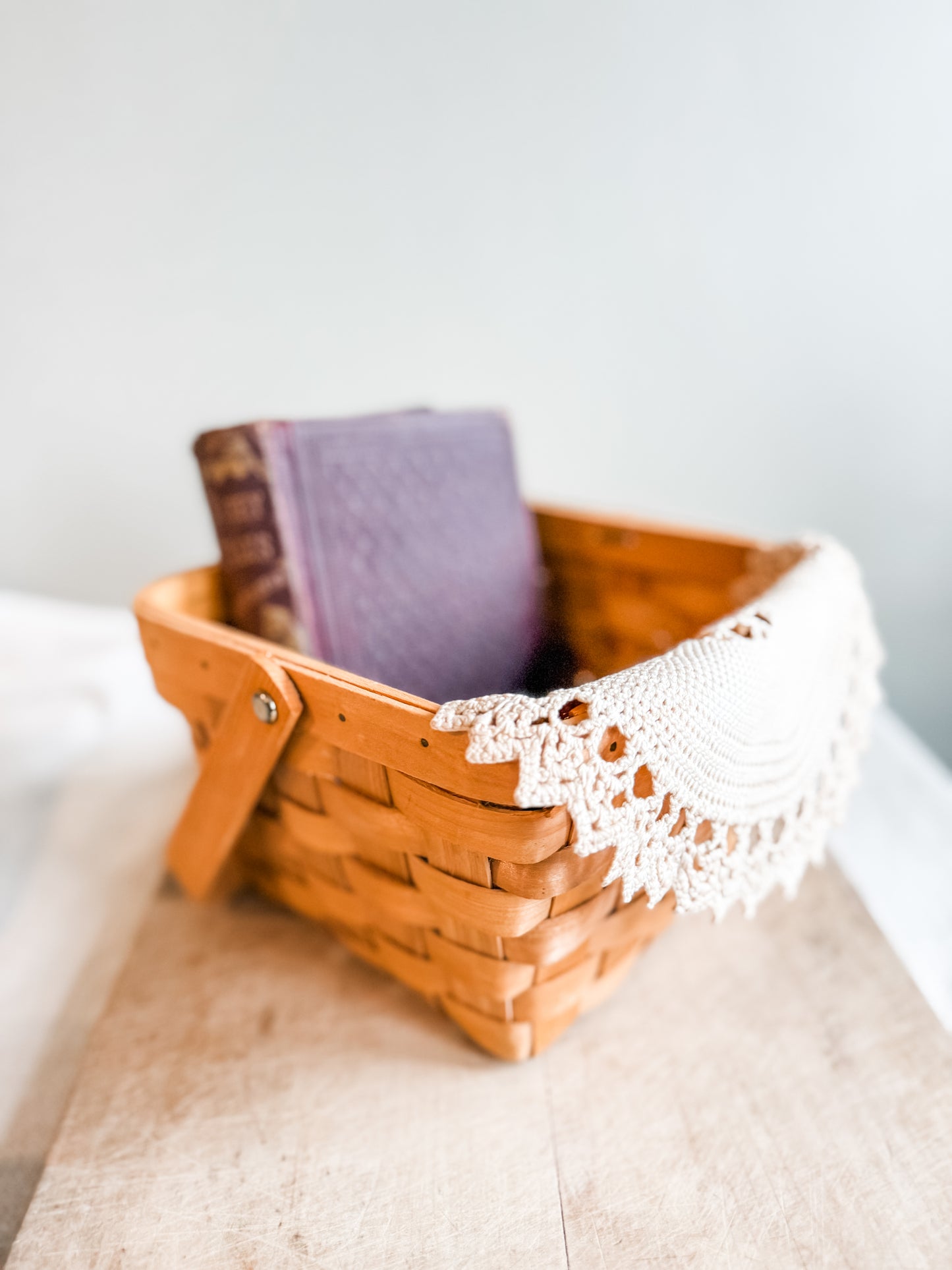 Vintage Square Handmade Handled basket