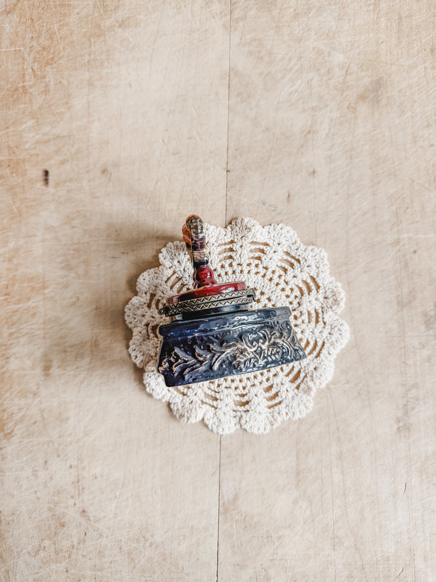 Porcelain Iron Trinket Box with clasp