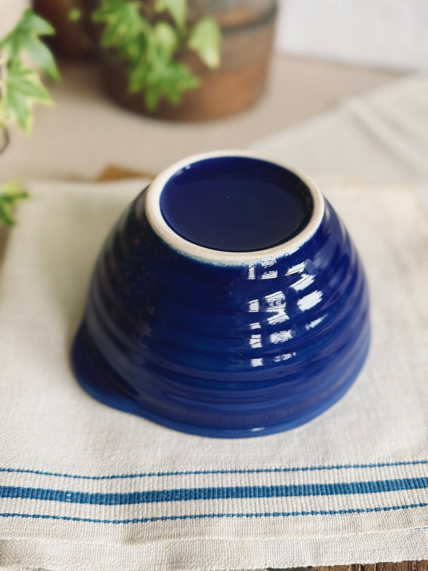 Vintage blue stoneware mixing bowl