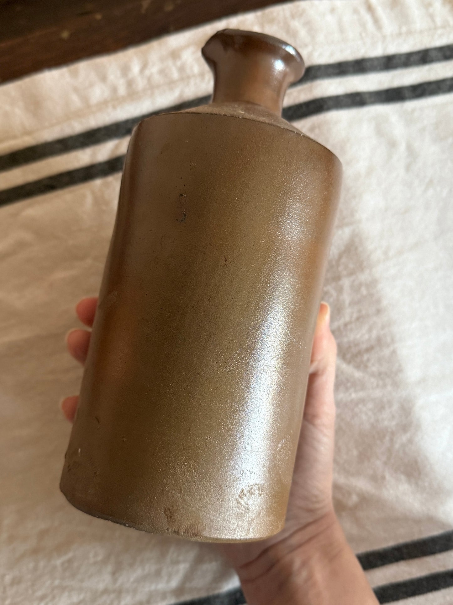 Large Antique Stoneware ink refill bottle with fingerprints in the glaze
