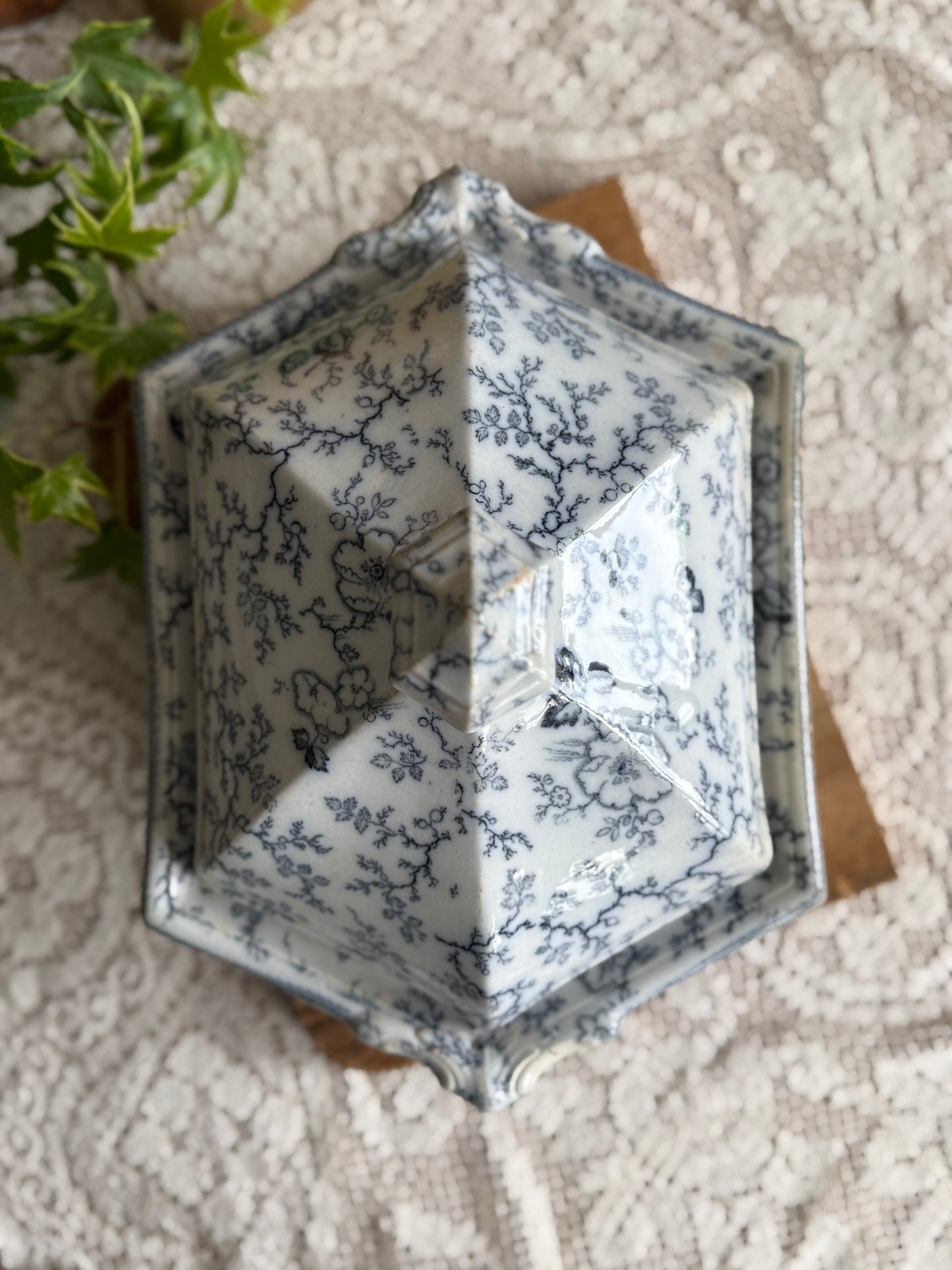 Antique Mid 19th century Staffordshire covered tureen made by Francis Morley & Co. in the pattern “Lady Peel”