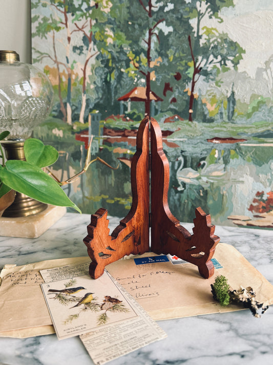 Handcarved easel or plate stand