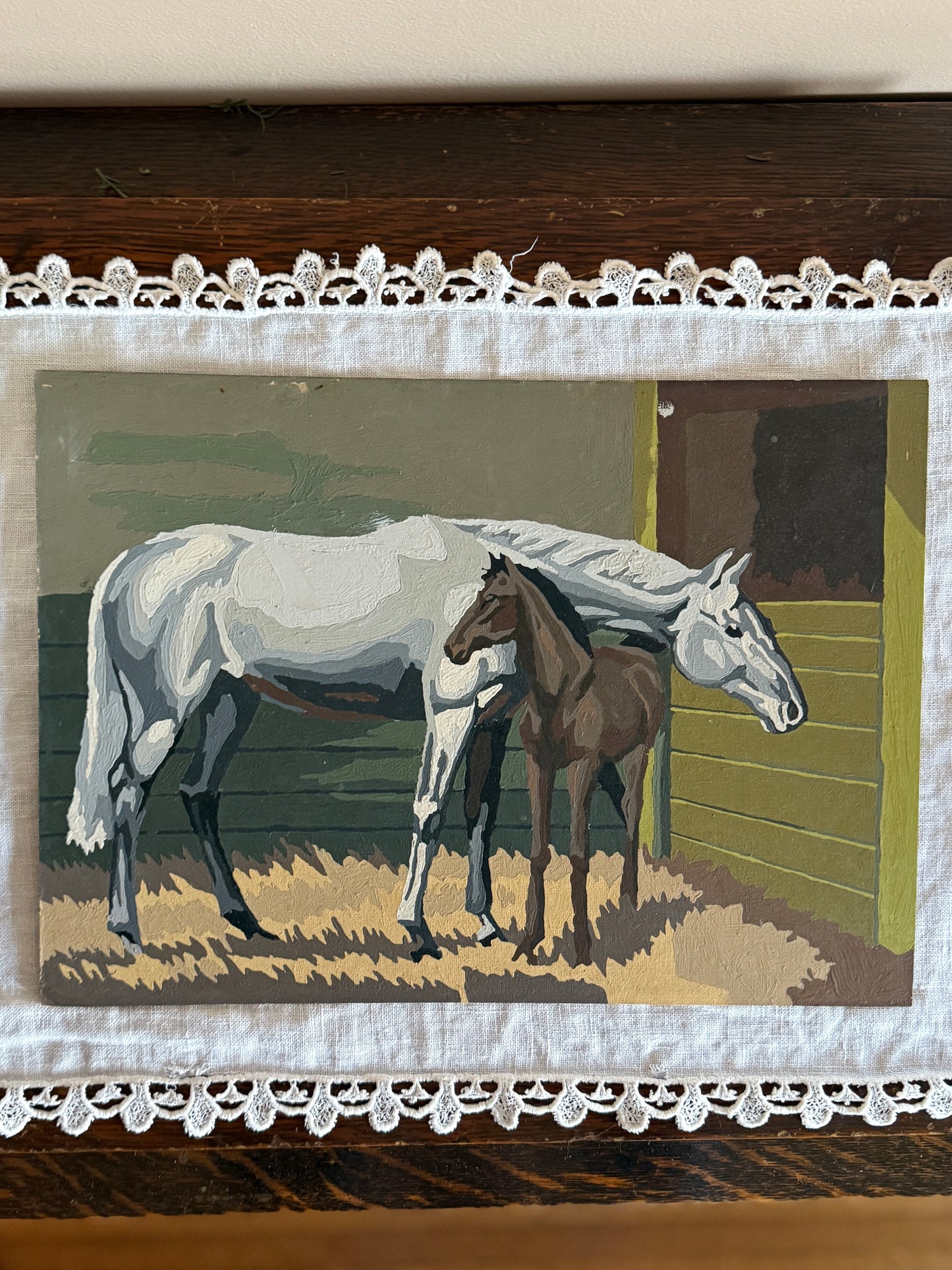 Vintage horse paint by number on board