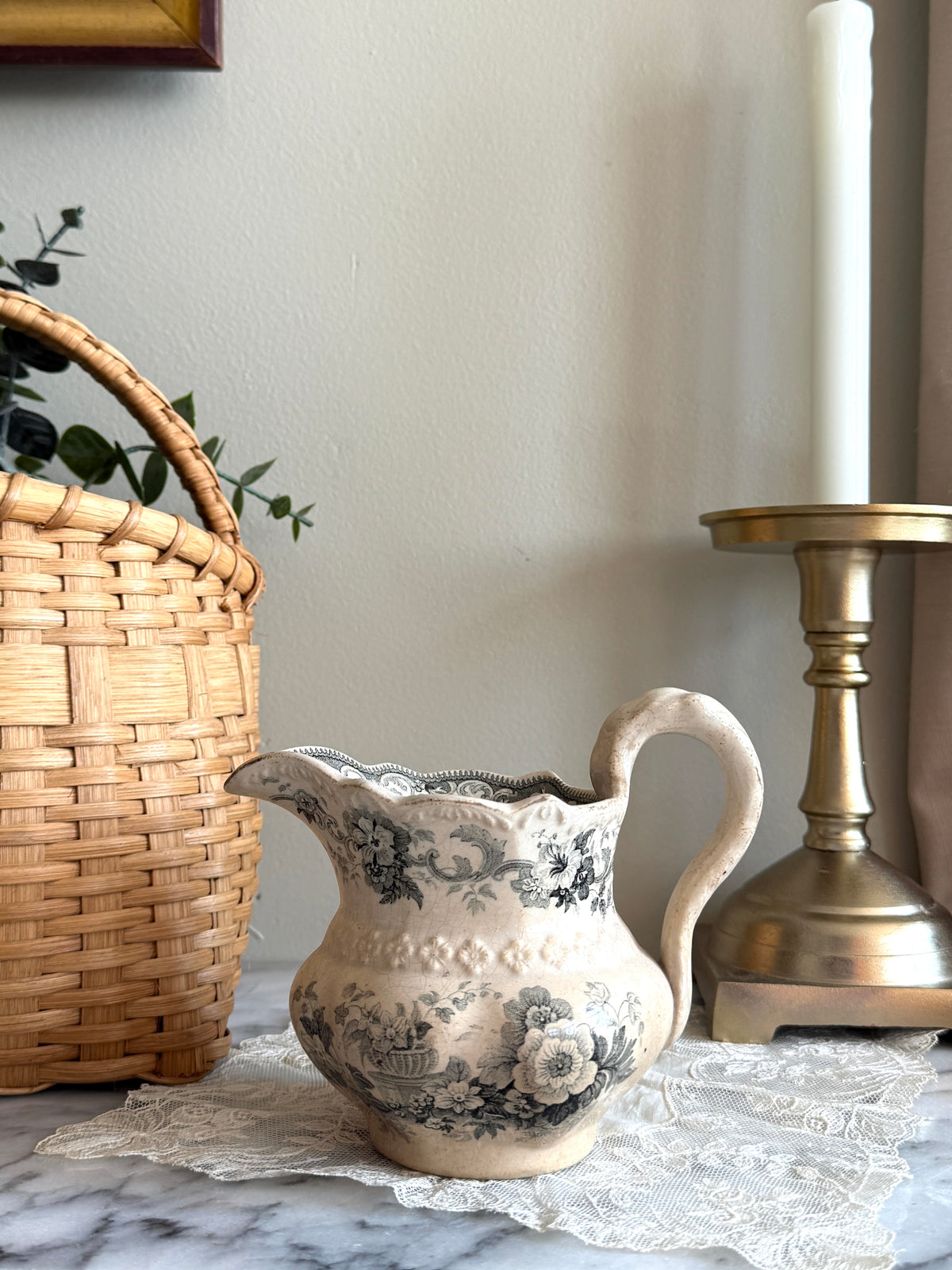 19th century black transferware milk jug or creamer