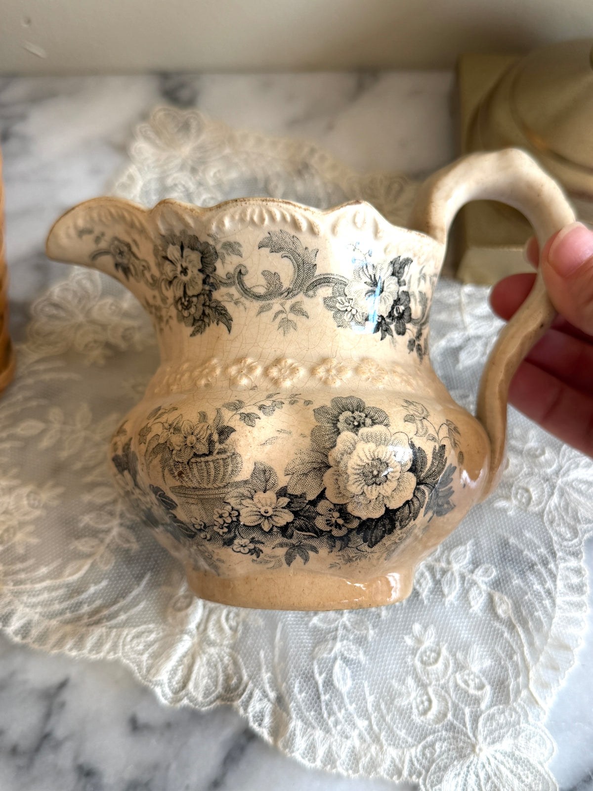 19th century black transferware milk jug or creamer