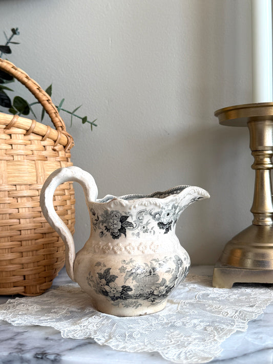 19th century black transferware milk jug or creamer