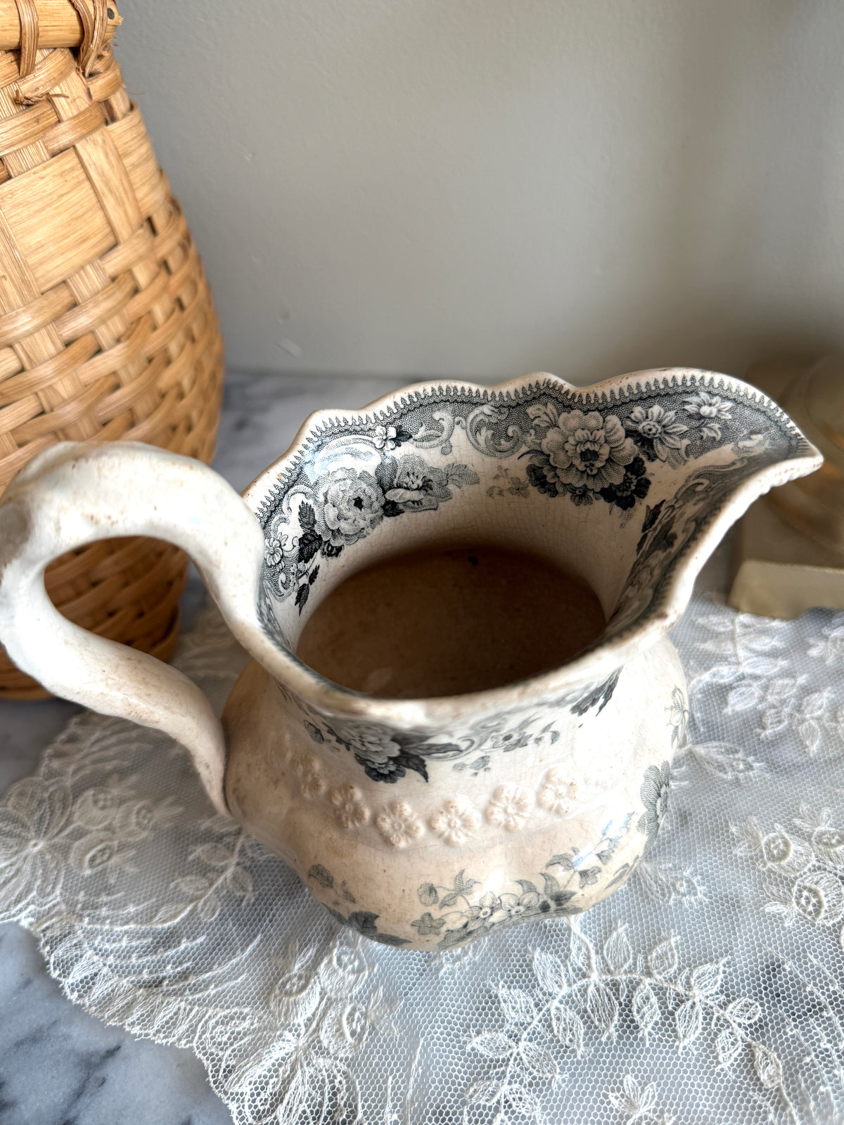 19th century black transferware milk jug or creamer