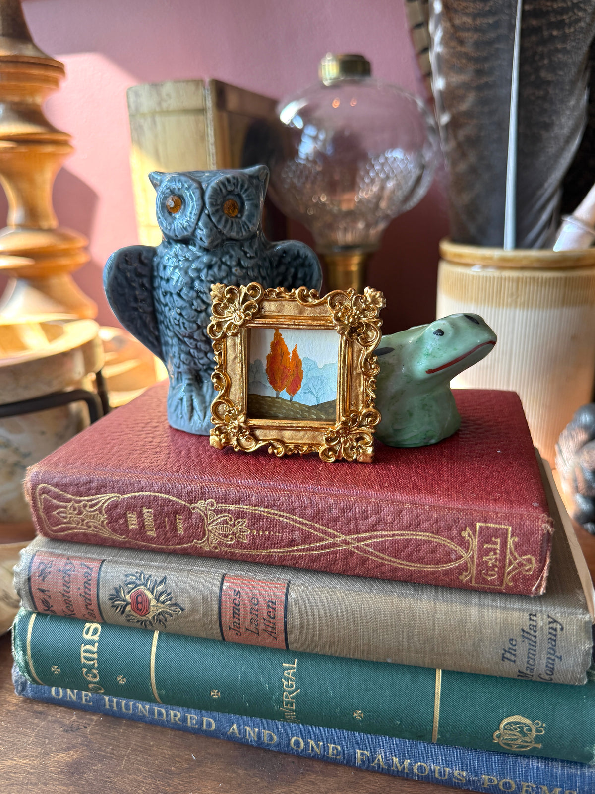 Original mini fall scene artwork in resin gold frame